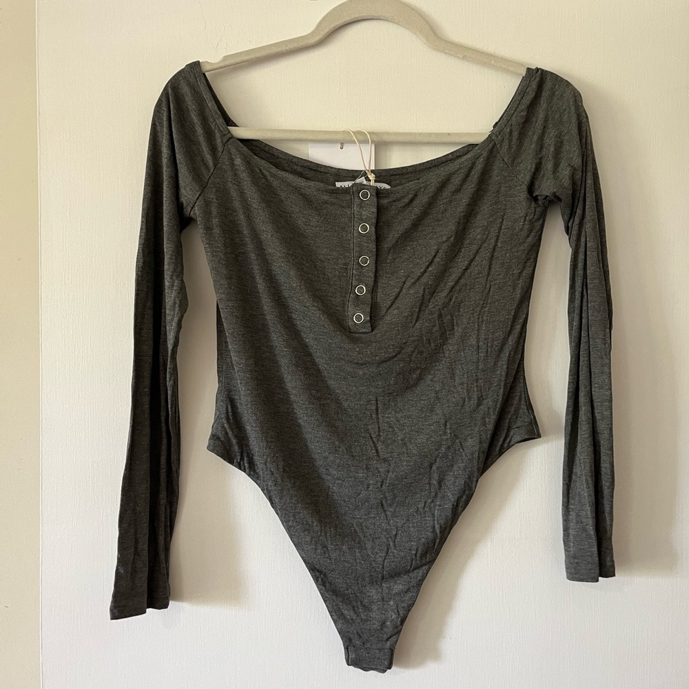 All The Ways offshoulder grey bodysuit